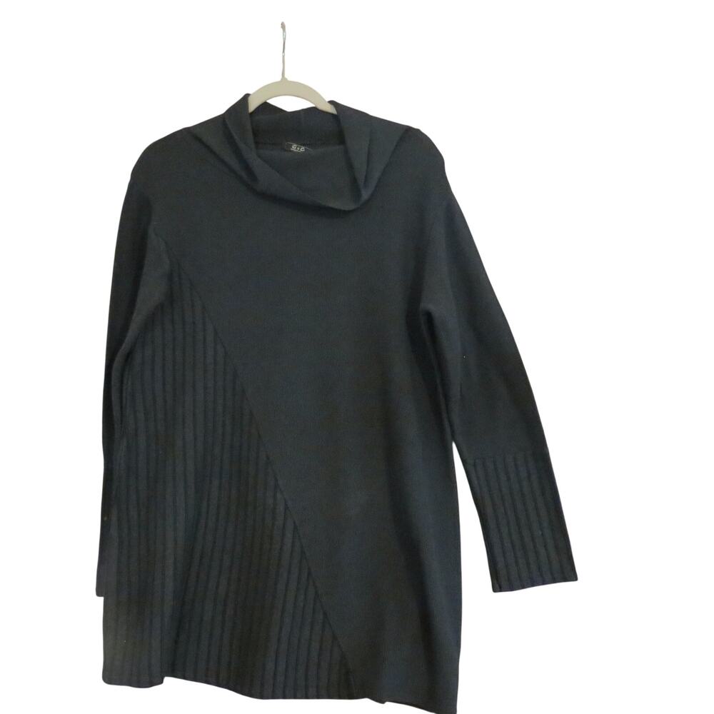 G&C United Knitwear Italy Women S Black Cotton Knit Tunic Asymmetrical Lagenlook